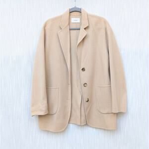 Lounge Beige Wool Single-breasted Button Long Sleeve Blazer Coat, One Size